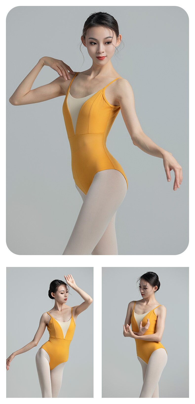 Yellow ballet bodysuit with adjustable straps for performances
