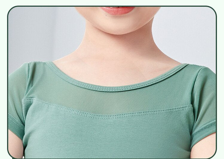 Girls Ballet Leotard with Skirt - Short/Long Sleeve Cotton Dance Dress for Kids, 5 Colors BAL-SH-08