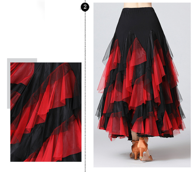 Women's Layered Tulle Ballroom Dance Skirt, Full Swing Maxi Skirt for Waltz, Tango & Salsa Practice & Performance BD-S01