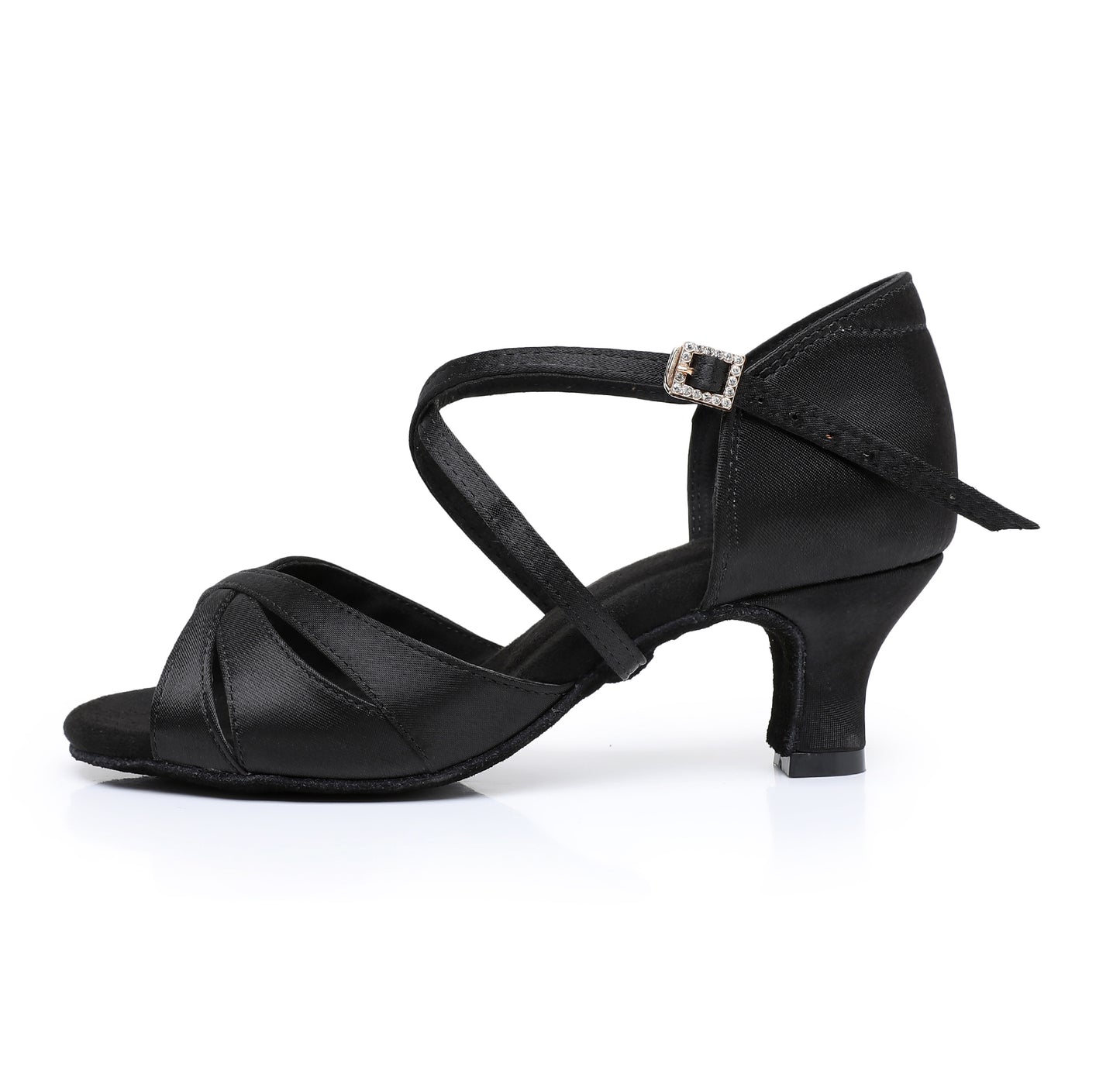 Satin Upper Latin Dance Shoes, Soft Suede Insole, Stable Mid Heel, Secure Ankle Strap for Dancers