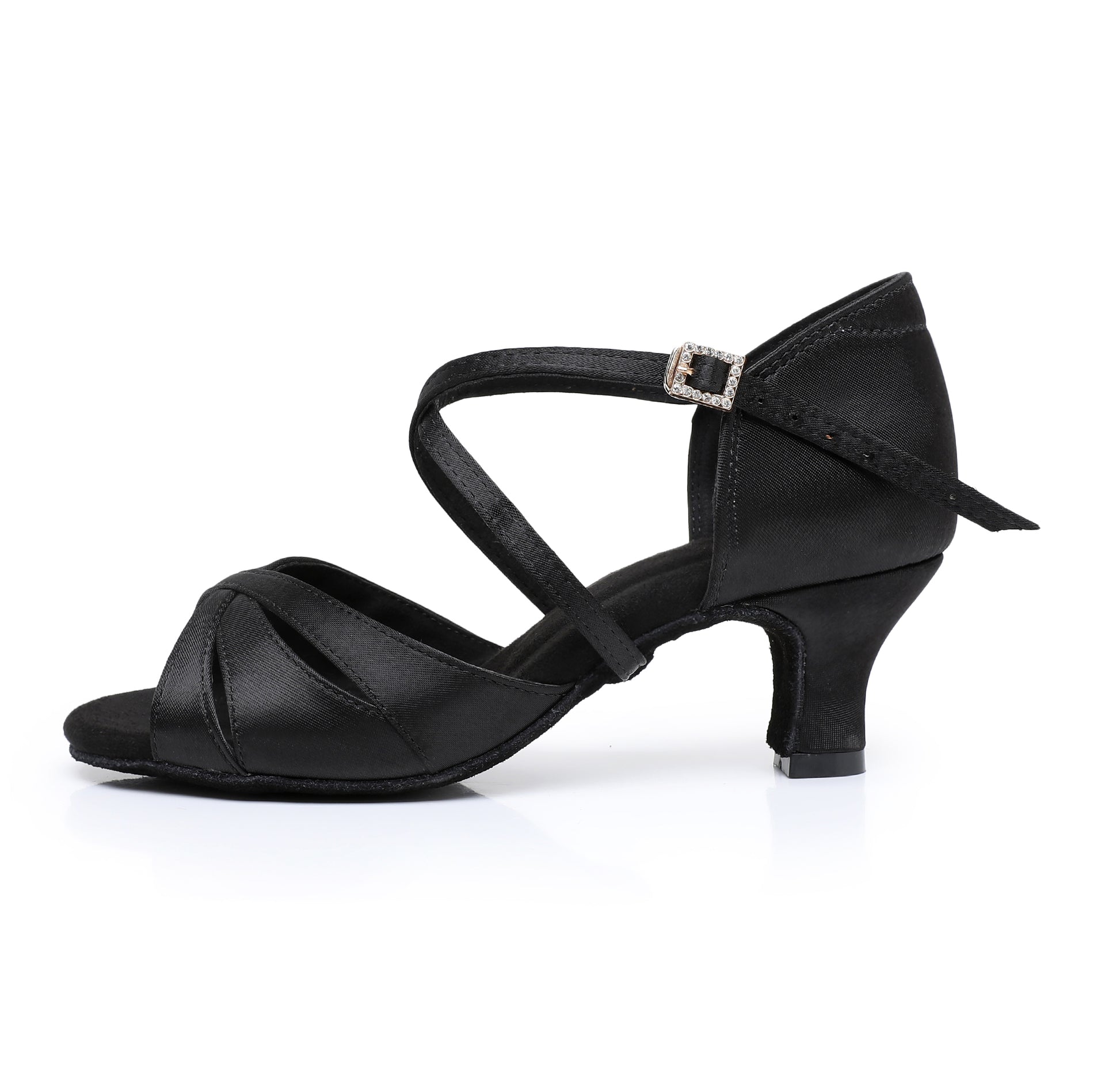Satin Upper Latin Dance Shoes, Soft Suede Insole, Stable Mid Heel, Secure Ankle Strap for Dancers