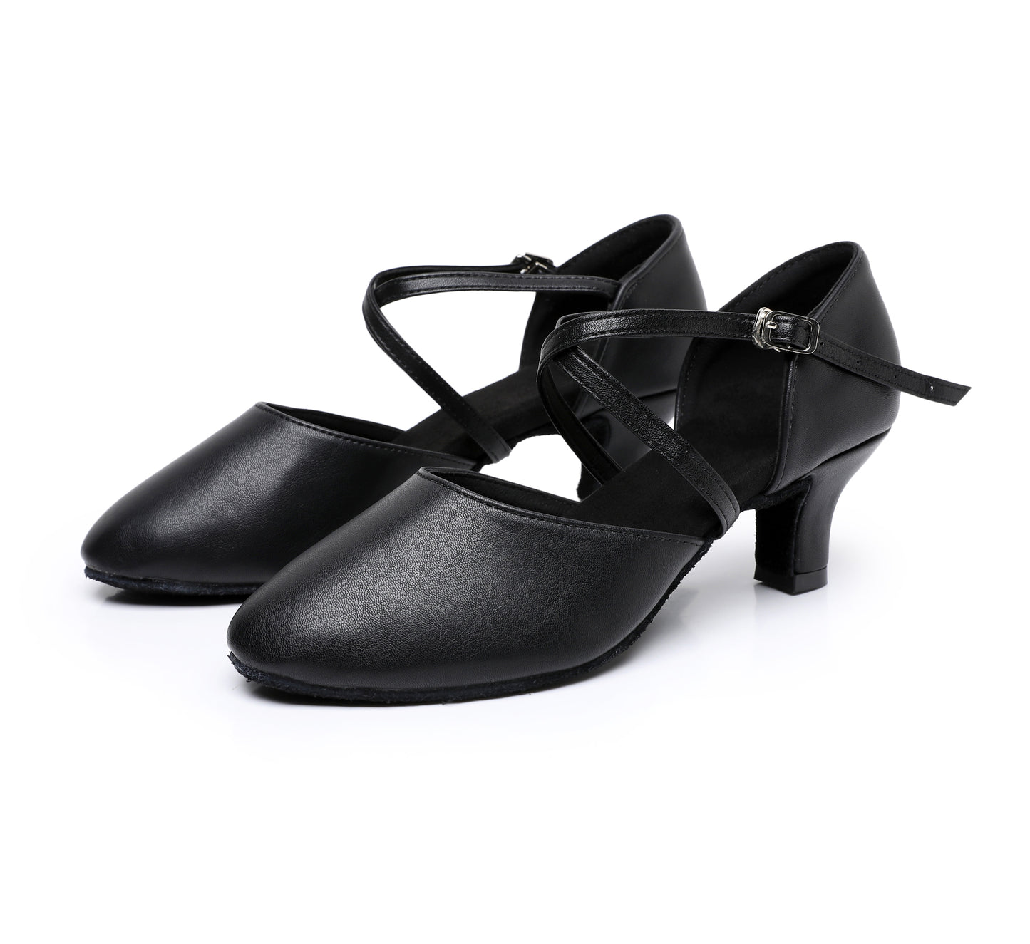 Comfortable Black Leather Ballroom Dance Shoes for Women, Ideal for Beginners & Dancers