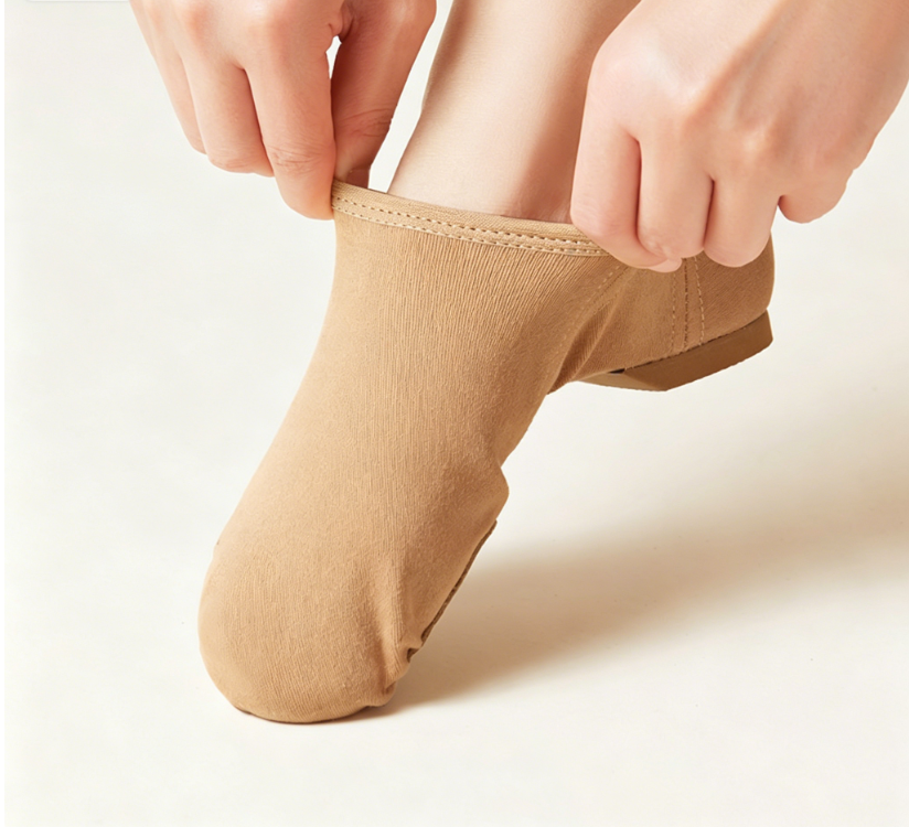 Side view of soft split sole jazz dance shoes for women