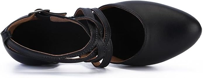 Versatile women's ballroom dancing heels, black closed-toe cutout design with flexible dance sole