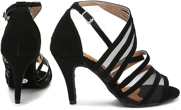 Women's tango and salsa dance shoes with adjustable ankle buckle, breathable mesh construction