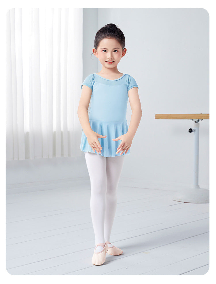 Girls Ballet Leotard with Skirt - Short/Long Sleeve Cotton Dance Dress for Kids, 5 Colors BAL-SH-08