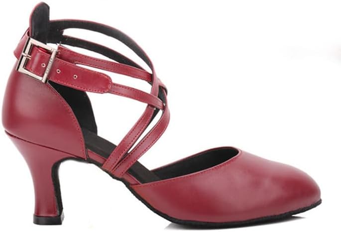 Premium matte leather latin practice dance shoes, closed toe, secure ankle buckle closure