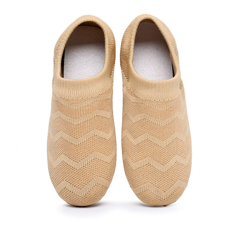 Beige stretch knit dance shoes for indoor practice