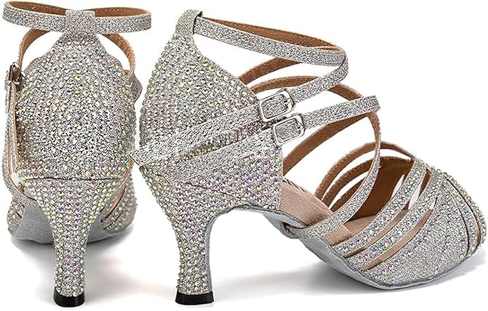 Women's Rhinestone Latin Dance Shoes Salsa Tango Ballroom Practice Performance Shoes Model A52G