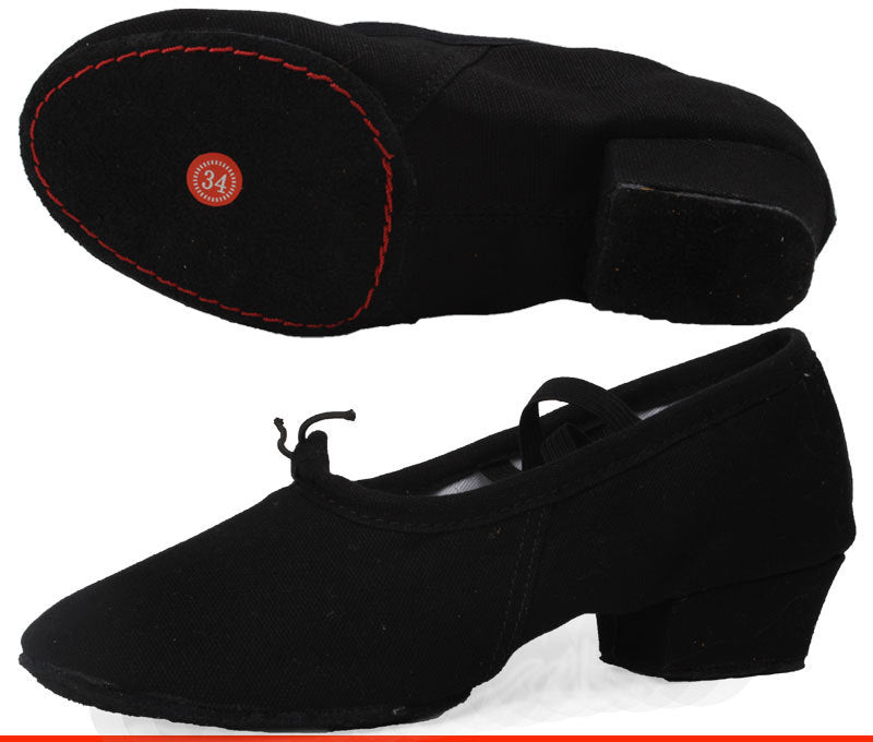 Comfortable Soft Sole Canvas Dance Shoes, Women's 3cm Low Heel Practice Teacher Shoes with Non-Slip Sole