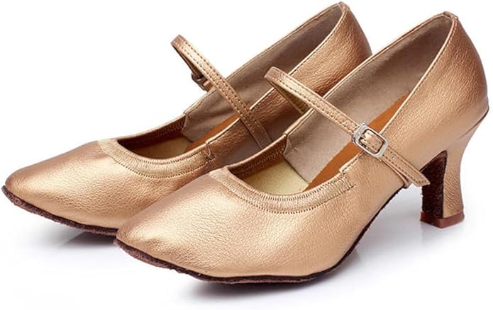 Women's leather-like social dance shoes, comfortable mid-heel for ballroom and tango practice