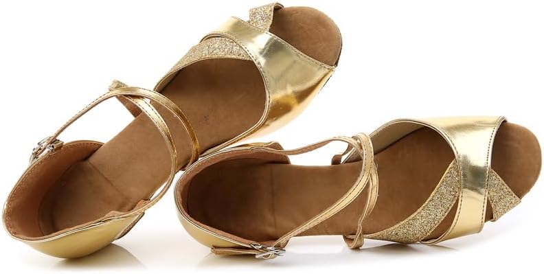 Two-tone glitter girls low heel latin dance shoes, suede sole ideal for kids daily practice and stage performance