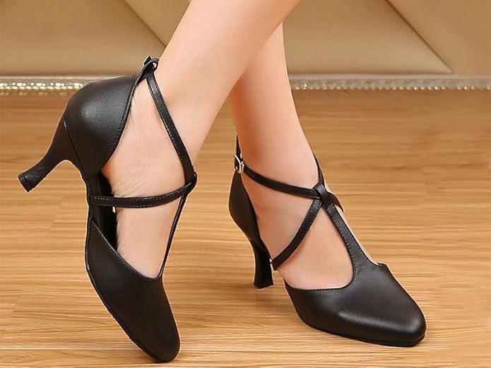 Women’s T-Strap Latin Dance Shoes Closed Toe Ballroom Salsa Tango Performance Shoes Model A50G