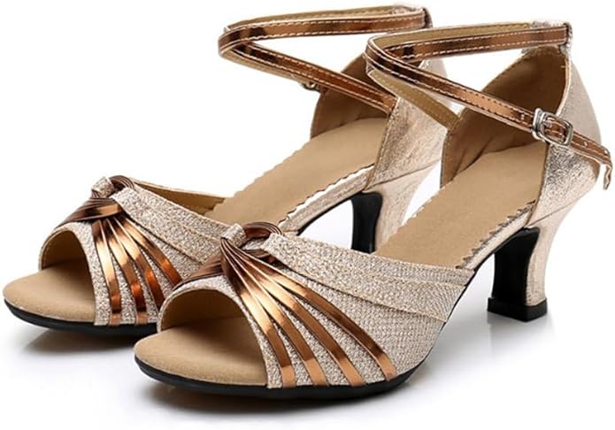 Women's Sequinned Latin Dance Shoes Tango Waltz Samba Salsa Open Toe Soft Soled Practice Performance Shoes Model A38G