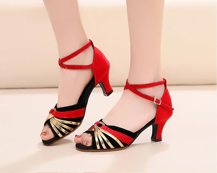 Mid Heel Latin Dance Shoes for Beginners, Suede Sole Dance Footwear