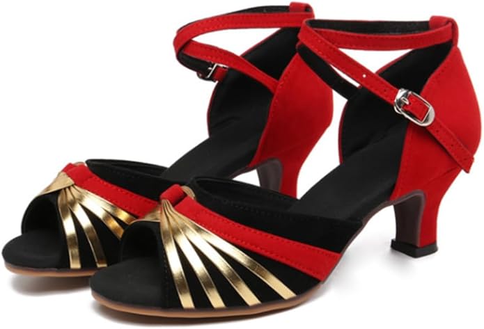 Women's Sequinned Latin Dance Shoes Tango Waltz Samba Salsa Open Toe Soft Soled Practice Performance Shoes Model A38G