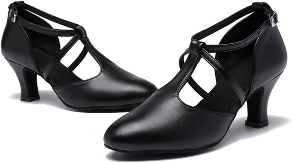 Women’s T-Strap Latin Dance Shoes Closed Toe Ballroom Salsa Tango Performance Shoes Model A50G