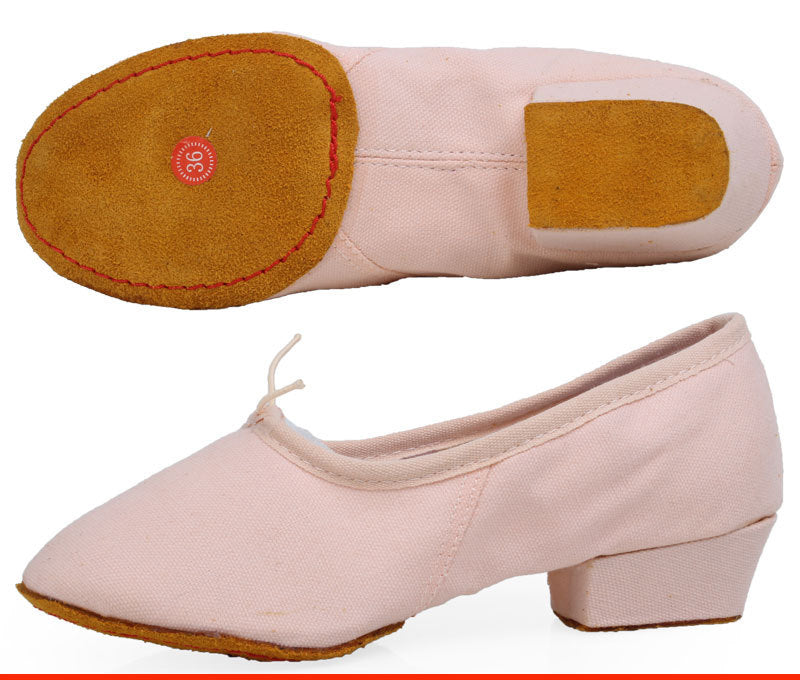 Women's Heeled Canvas Ballet Shoes, Soft Sole Dance Practice Footwear for Teacher-T-1101-3