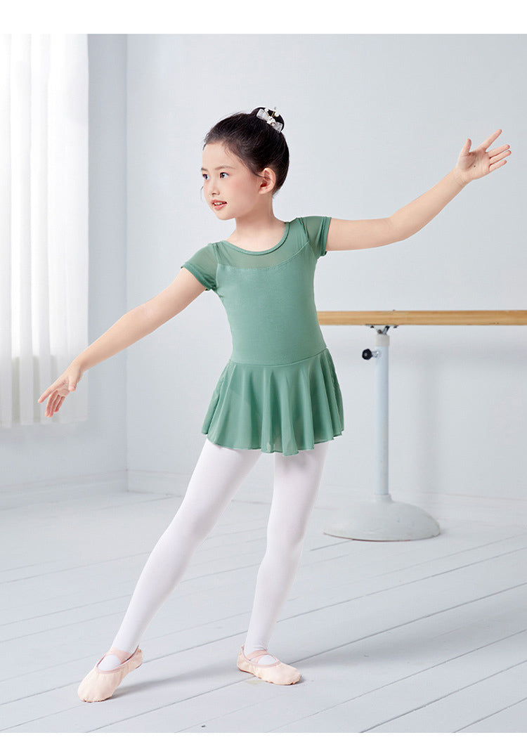 Girls Ballet Leotard with Skirt - Short/Long Sleeve Cotton Dance Dress for Kids, 5 Colors BAL-SH-08