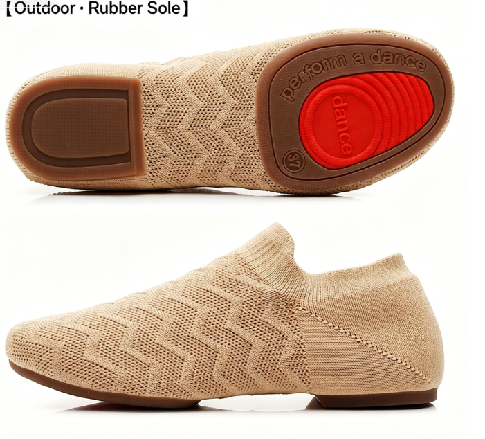 Women's Knit Split-Sole Dance Shoes - Breathable Sock-Style Ballet & Practice Shoes with Suede/Rubber Sole CL-03