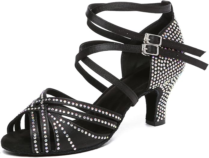Fashion ankle strapped women's ballroom dance shoes with full glitter crystal decoration