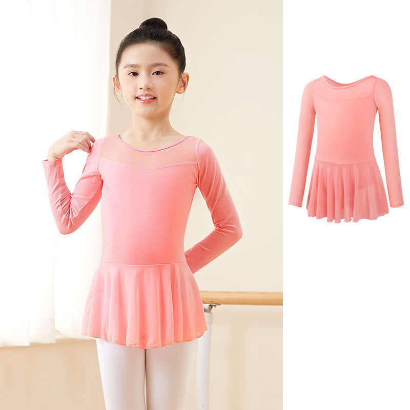 Girls Ballet Leotard with Skirt - Short/Long Sleeve Cotton Dance Dress for Kids, 5 Colors BAL-SH-08