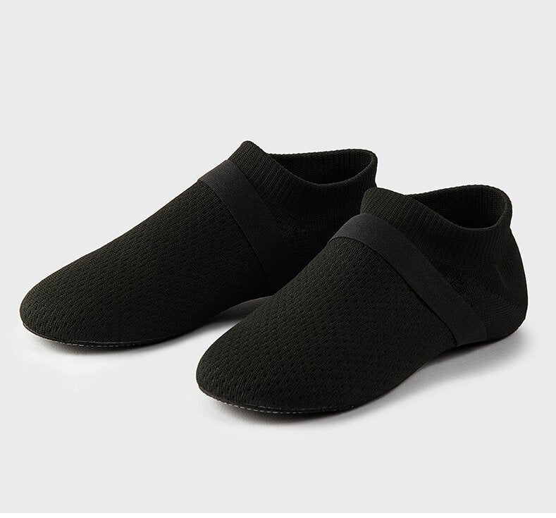 Lightweight perforated knit dance shoes with elastic strap