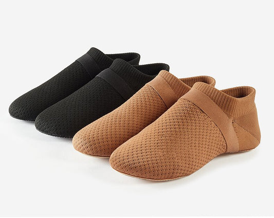 Flexible knit dance slippers for indoor practice and studio use