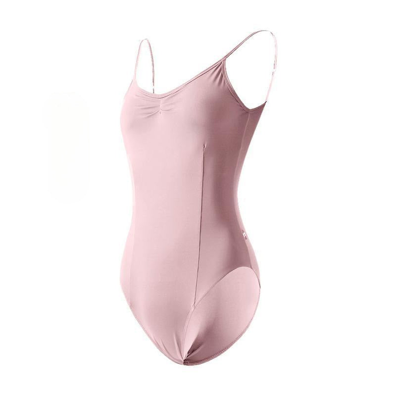 Light pink ballet dance leotard, sleeveless V-back gymnastics unitard for yoga, dance class and performance