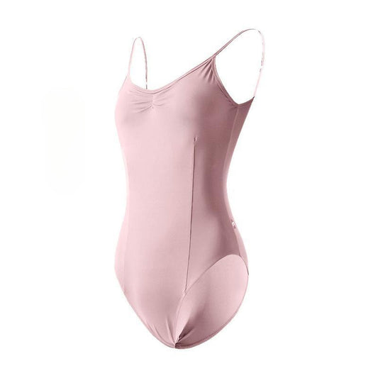 Light pink ballet dance leotard, sleeveless V-back gymnastics unitard for yoga, dance class and performance