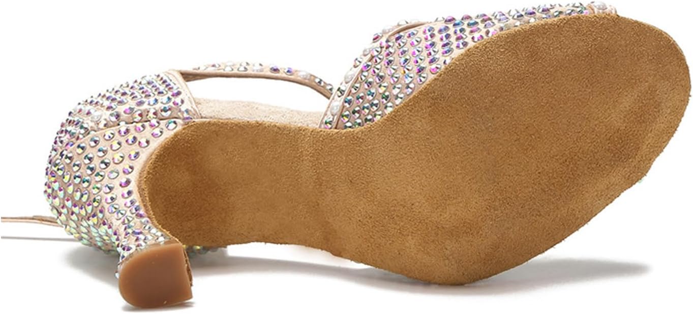 Women's Rhinestone Pearl Latin Dance Shoes Satin Salsa Tango Ballroom Performance Dancing Shoes Model AZ701
