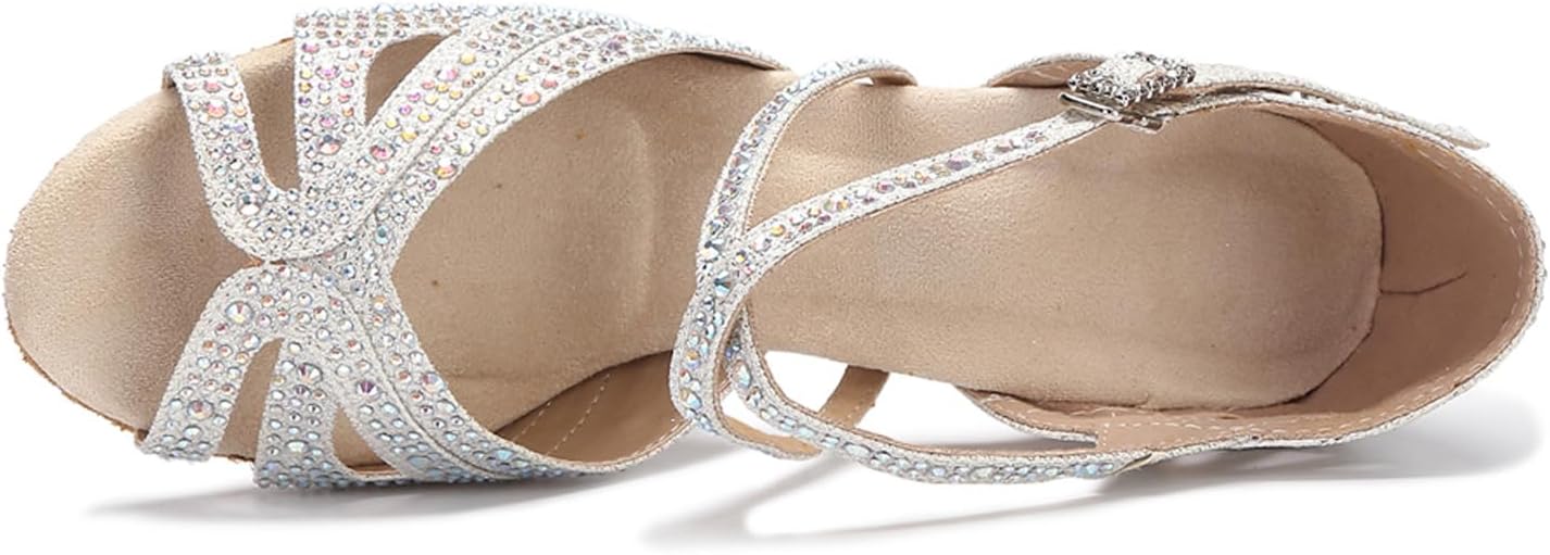Women's Rhinestone Latin Dance Shoes Adjustable Strap Ballroom Salsa Tango Performance Shoes Model AZ201