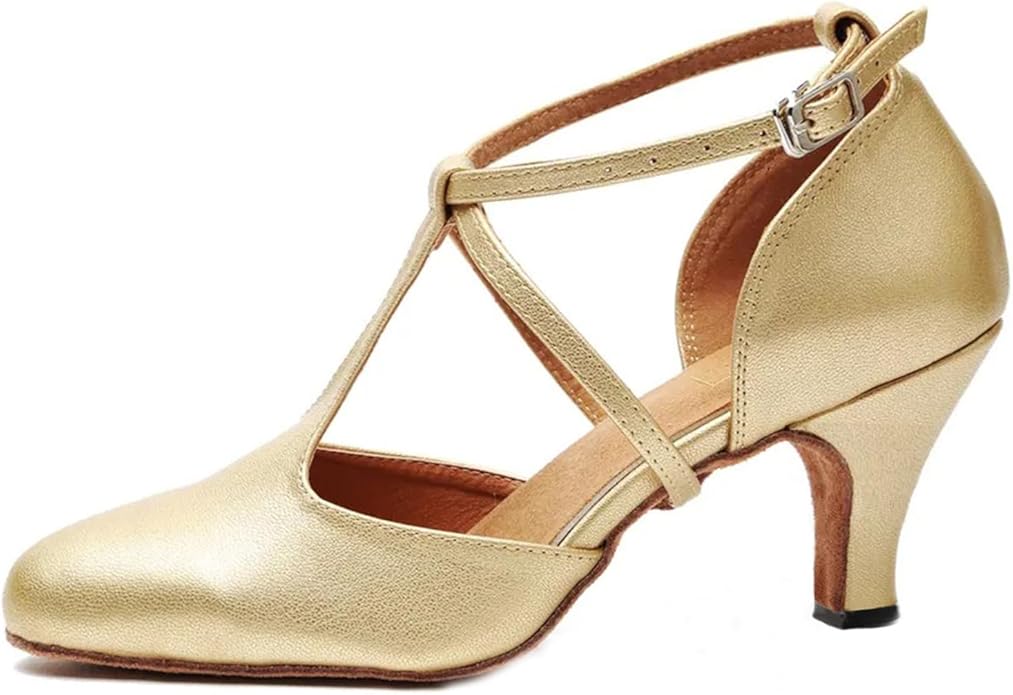 Women’s T-Strap Latin Dance Shoes Closed Toe Ballroom Salsa Tango Performance Shoes Model A50G