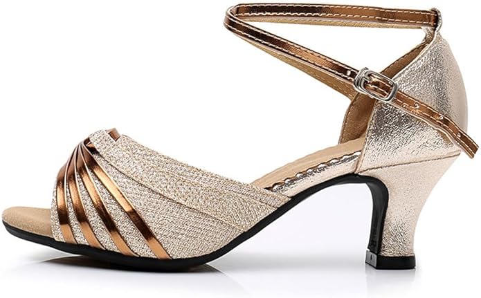 Salsa Dance Shoes with Adjustable Ankle Strap, Comfortable Latin Heels