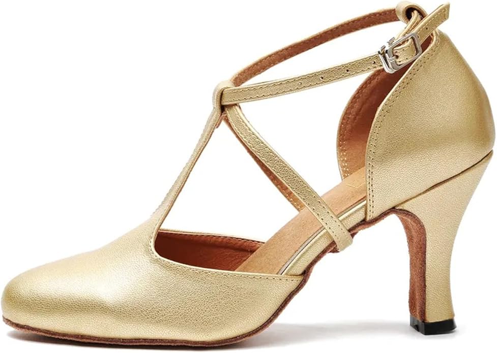 Women’s T-Strap Latin Dance Shoes Closed Toe Ballroom Salsa Tango Performance Shoes Model A50G