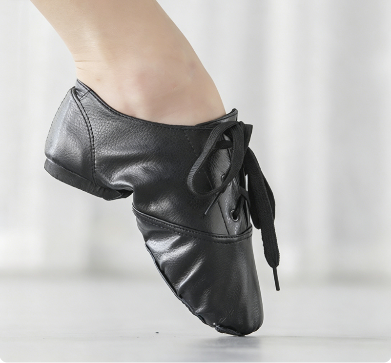 Side view of lace-up jazz shoes for studio practice
