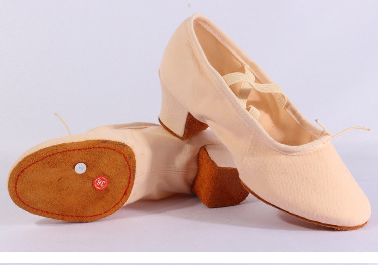 Ladies Tan Heeled Ballet Shoes, 5cm Heel Professional Folk Dance Training Shoes