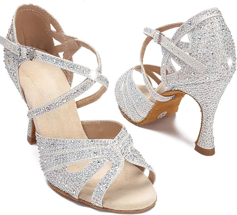 Women's Ballroom Salsa Dance Heels with Sparkly Crystals