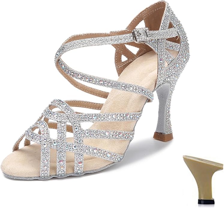 Rhinestone Women's Latin Dance Shoes Salsa Tango Ballroom Performance Model AZ301