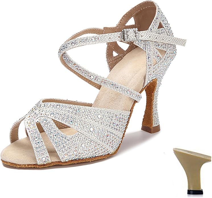 Women's Rhinestone Latin Dance Shoes Adjustable Strap Ballroom Salsa Tango Performance Shoes Model AZ201