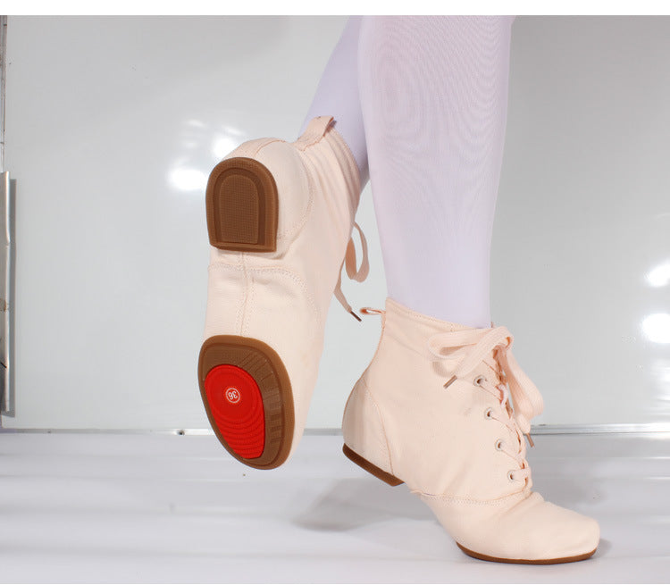 Black, red, nude/tan canvas jazz dance boots in various colors