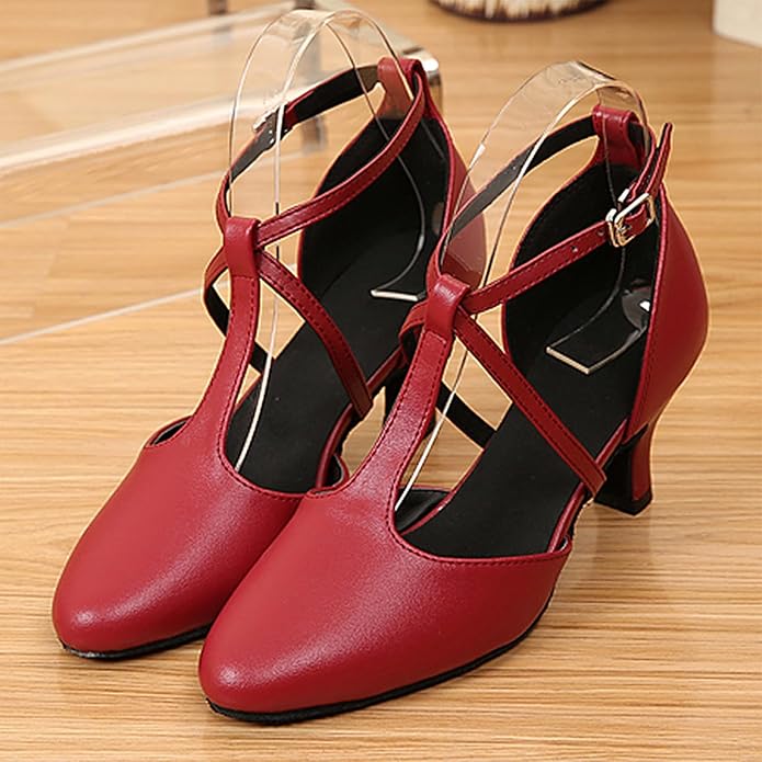 Women’s T-Strap Latin Dance Shoes Closed Toe Ballroom Salsa Tango Performance Shoes Model A50G