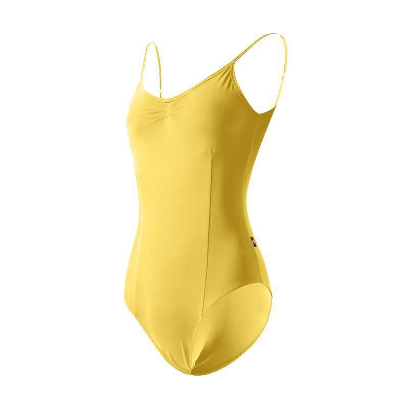 Yellow ice silk ballet leotard, women's adjustable strap dance bodysuit for dance exam, daily practice and performance