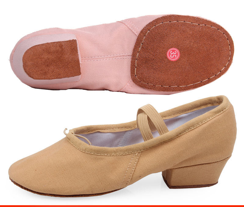 Women's Heeled Canvas Ballet Shoes, Soft Sole Dance Practice Footwear for Teacher-T-1101-3