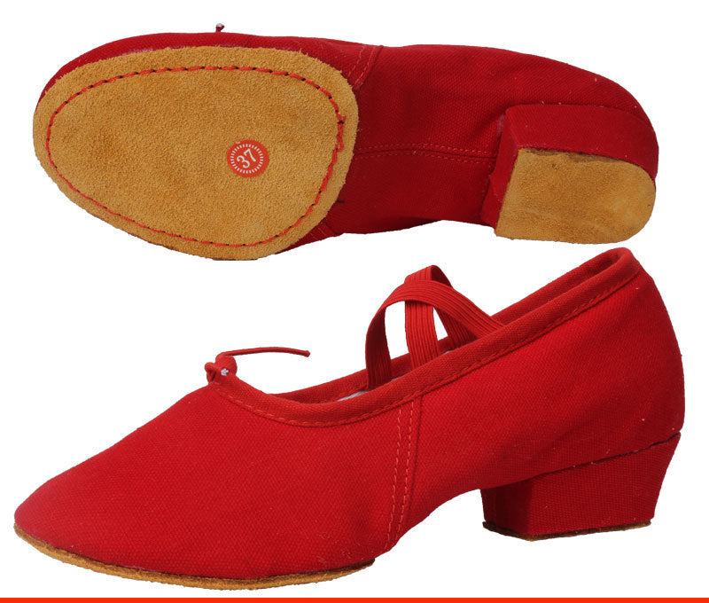 Women's Heeled Canvas Ballet Shoes, Soft Sole Dance Practice Footwear for Teacher-T-1101-3