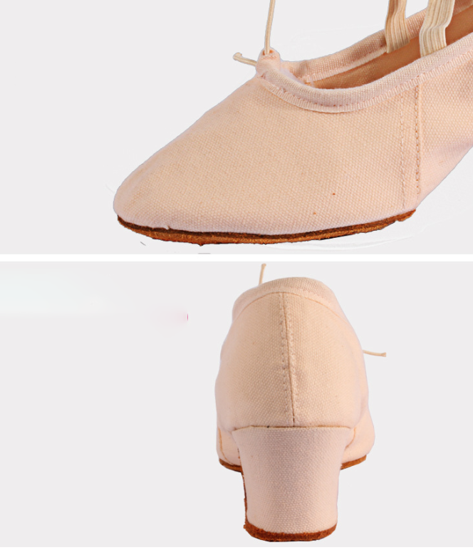 Women's Heeled Canvas Ballet Shoes, 5cm Heel Folk Dance Practice Footwear for Teachers & Performers T-1101-5