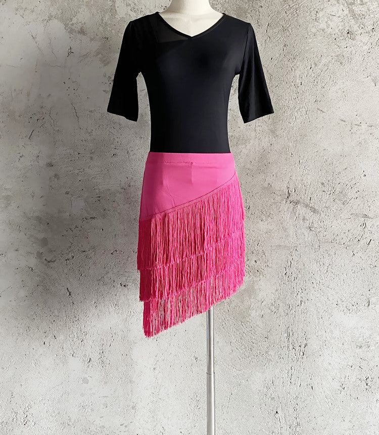 Hot pink Latin dance skirt with asymmetrical hem