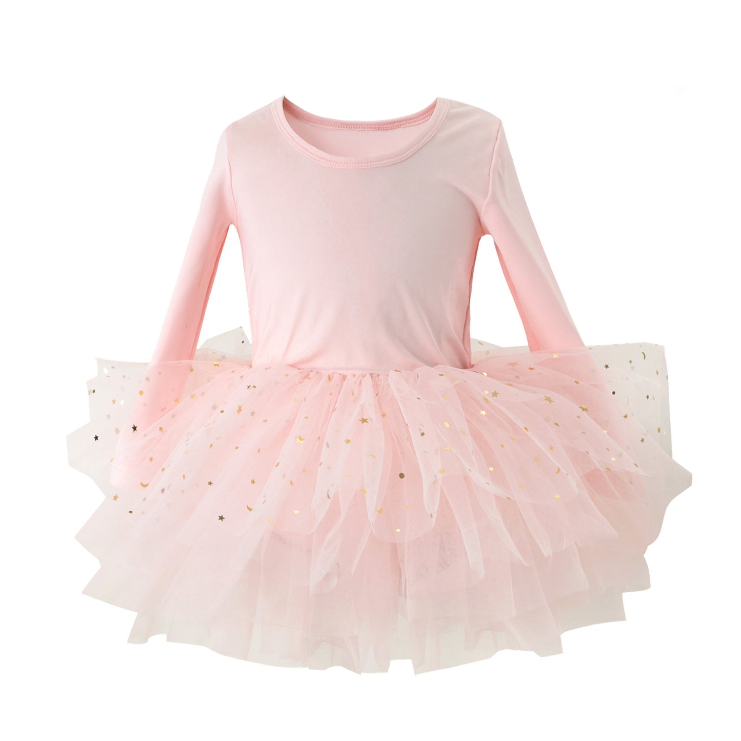Girls Long Sleeve Ballet Tutu Dress, Sparkle Gold Star Tulle Dance Leotard for Toddler Kids