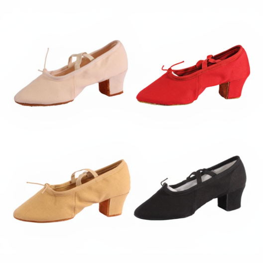 Colorful Canvas Dance Shoes for Women, Tan/Black/Red/Beige 5cm Heel Teacher Shoes