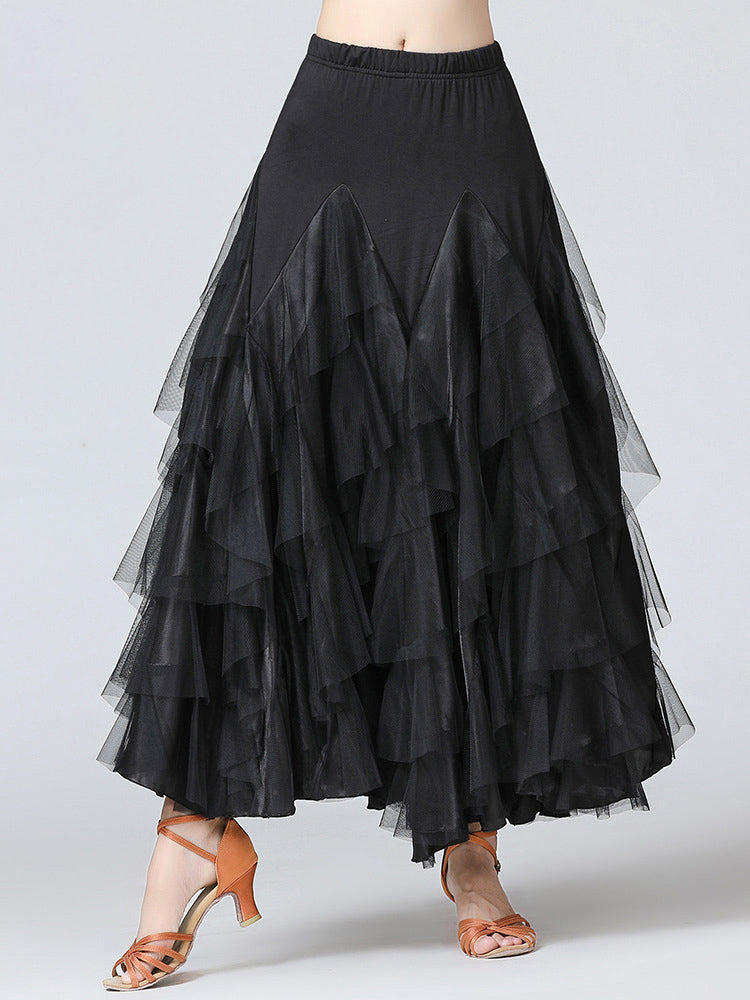Professional Latin dance skirt with ruffled tulle layers